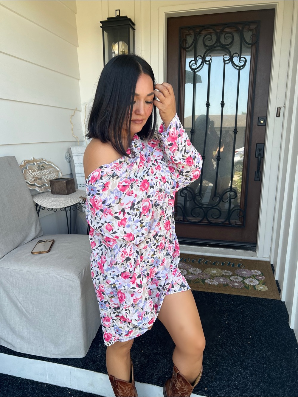 Vintage LORAC Pink Floral Off-Shoulder Shift Dress